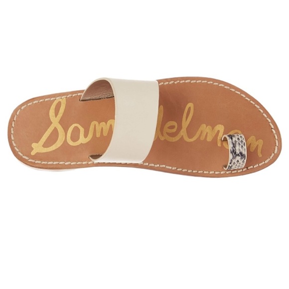 Sam Edelman Maxy Modern Ivory Leather Slide Sandal Snake Skin Toe Loop Size 7.5 - Picture 1 of 9